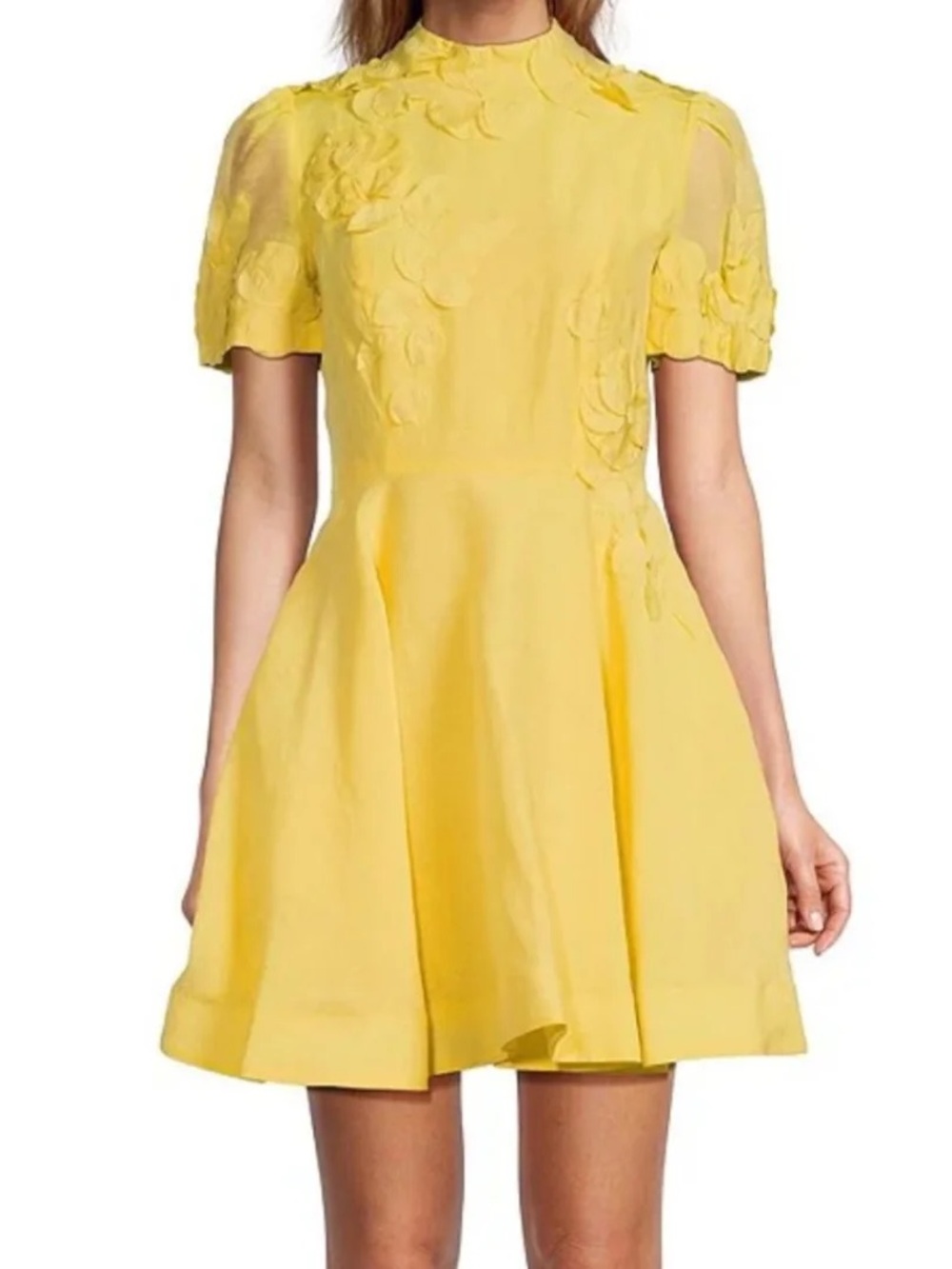 ANTONIO MELANI Yellow Floral Appliqué Mini Dress